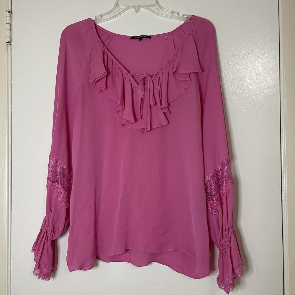 Kobi Halperin Womens Nicolette Pink Silk Ruffled Top Blouse Shirt medium $398 - Picture 2 of 6